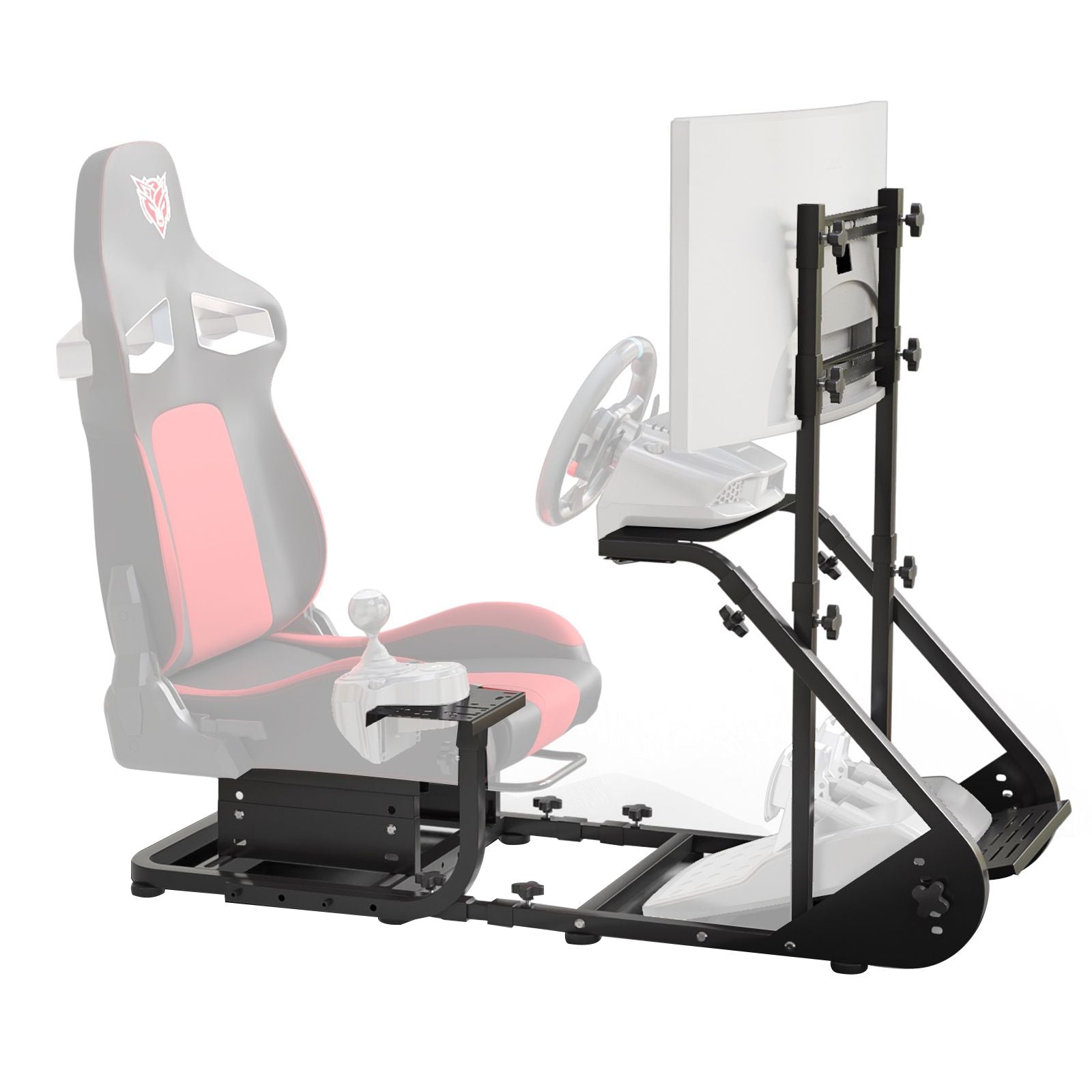 Enhanced and stable racing wheel cockpit, compatible with Fanatec, PXN, Thrustmaster, and Logitech adjustable driving simulators, excluding handbrake, pedals, and monitor -No self pick up